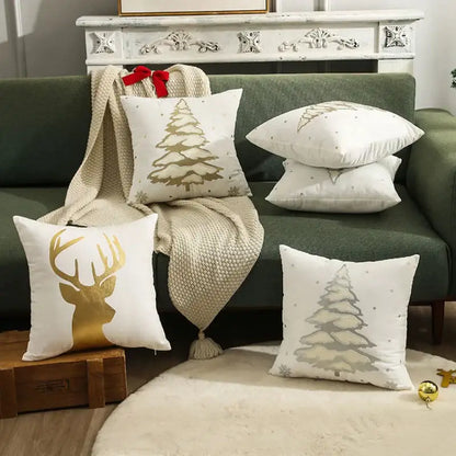 Embroidered christmas pillow covers white & gold living room decor
