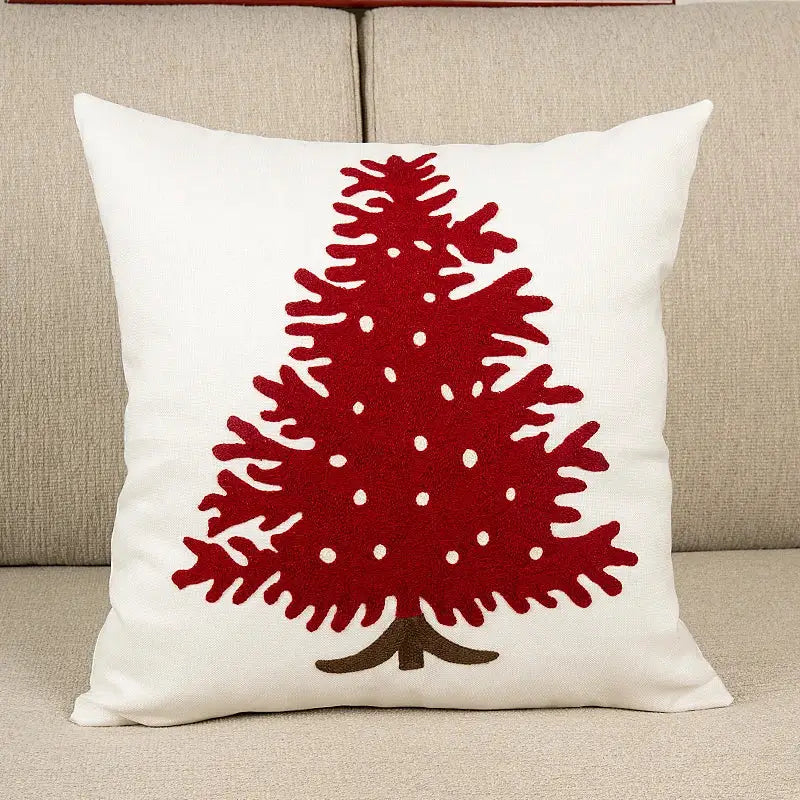 Embroidered christmas tree red & green cushion cover living room