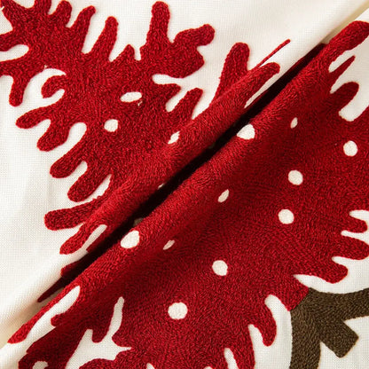Embroidered christmas tree red & green cushion cover living room
