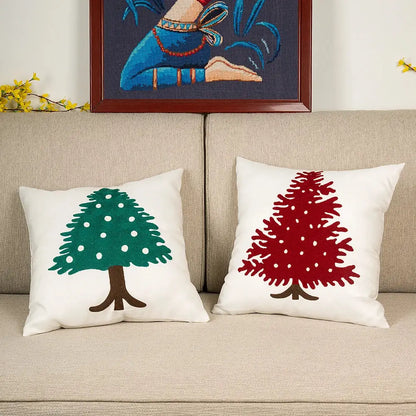 Embroidered christmas tree red & green cushion cover living room