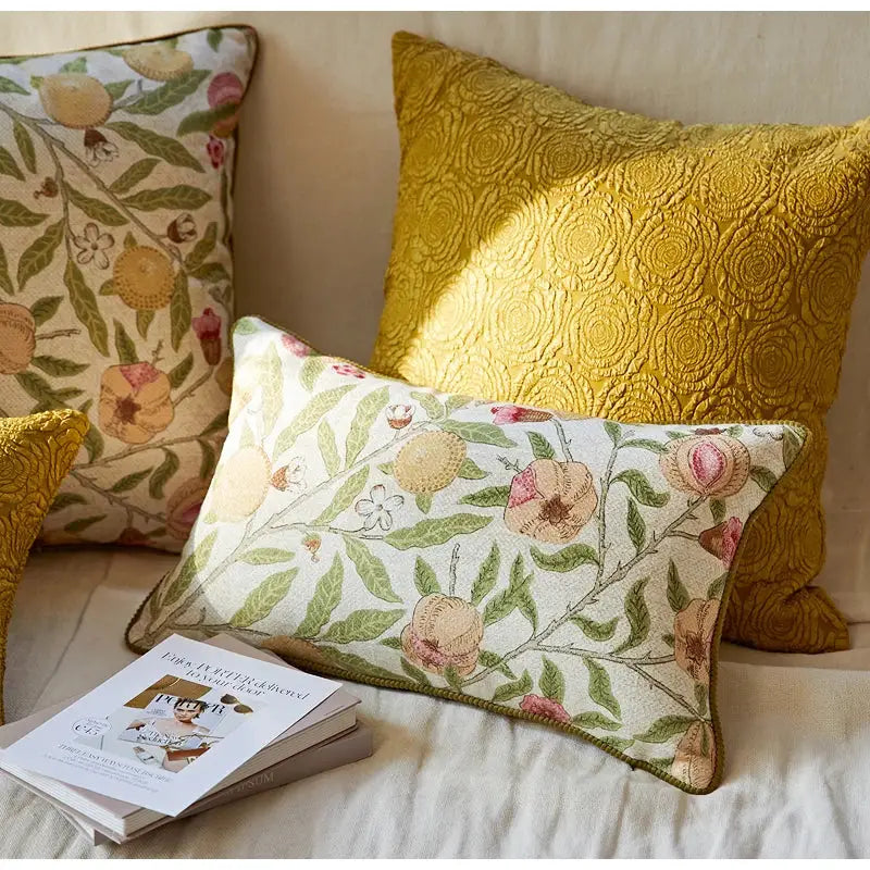 Embroidered citron flowers plants pillow case living room decor