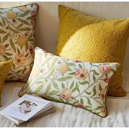 Embroidered citron flowers plants pillow case living room decor