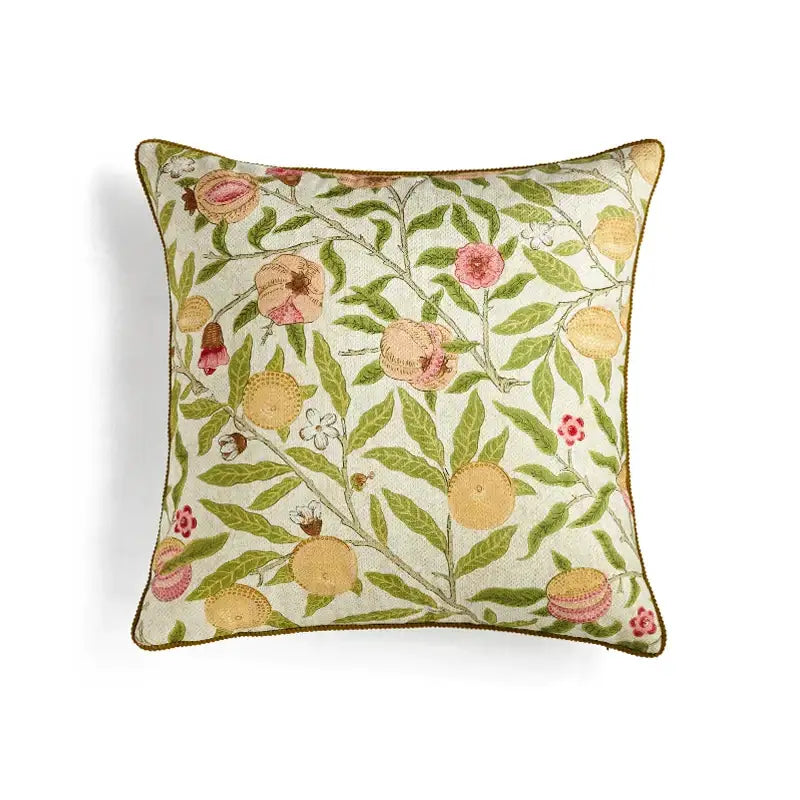 Embroidered citron flowers plants pillow case living room decor