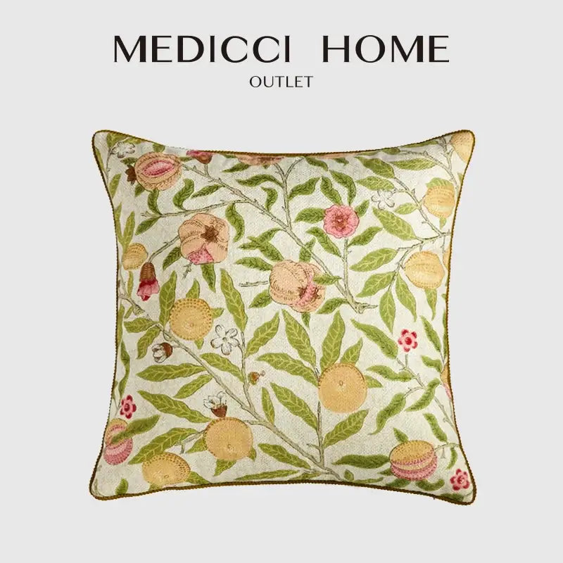 Embroidered citron flowers plants pillow case living room decor