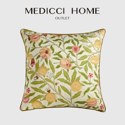 Embroidered citron flowers plants pillow case living room decor
