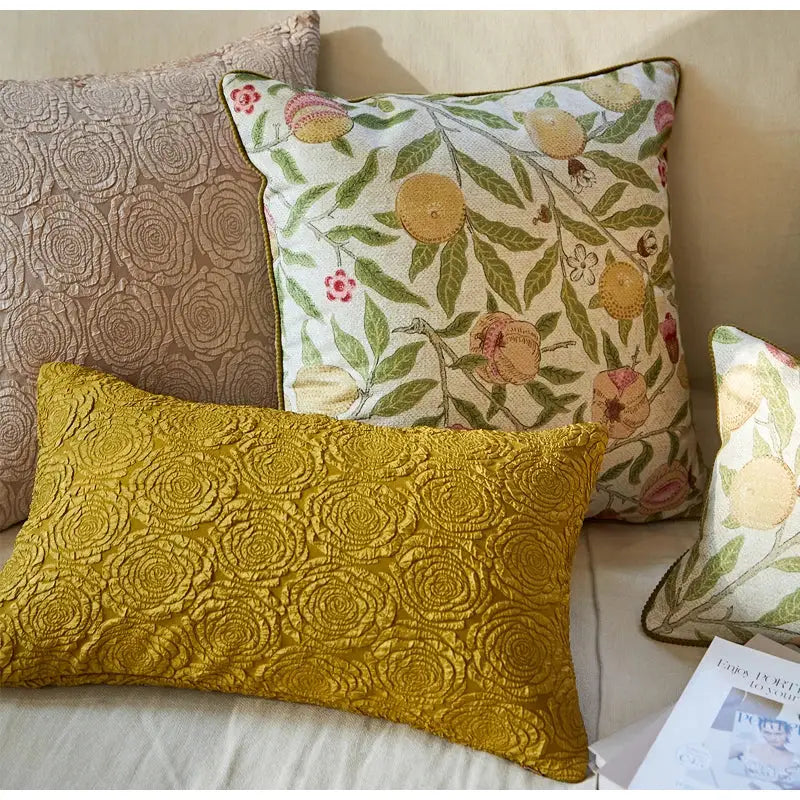 Embroidered citron flowers plants pillow case living room decor