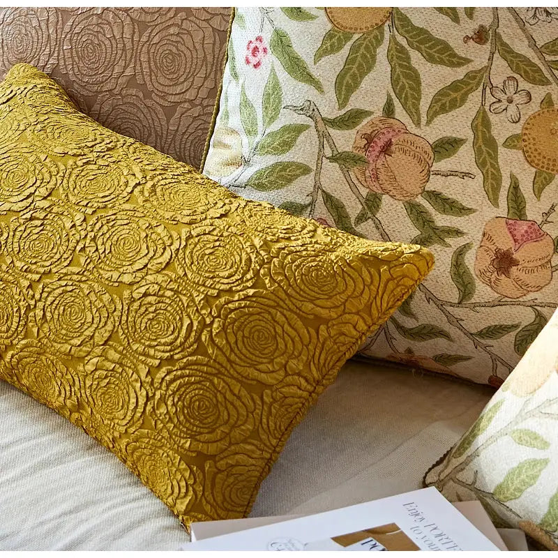 Embroidered citron flowers plants pillow case living room decor