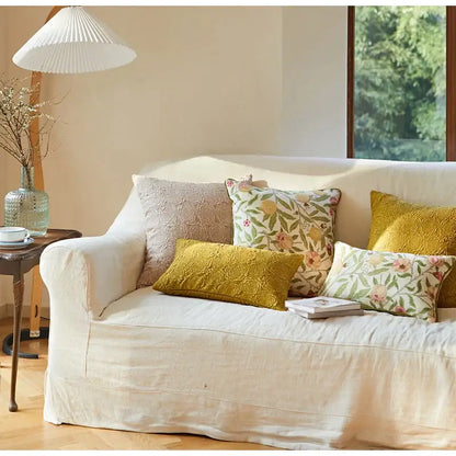 Embroidered citron flowers plants pillow case living room decor