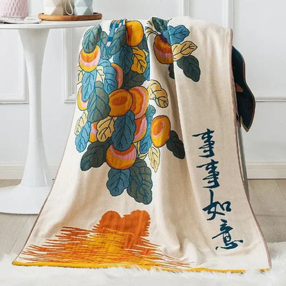 Embroidered cream fruit cotton gauze bath towels bathroom decor