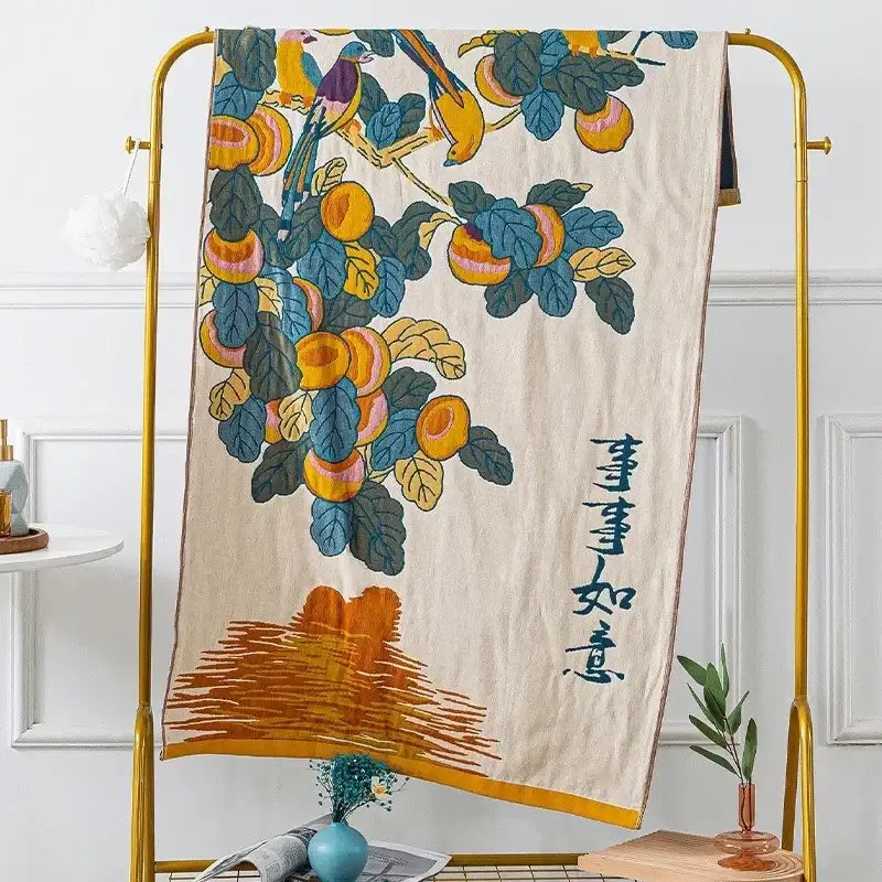 Embroidered cream fruit cotton gauze bath towels bathroom decor