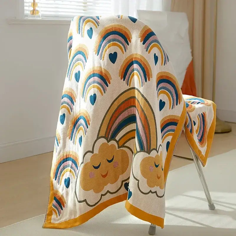 Embroidered cream fruit cotton gauze bath towels bathroom decor