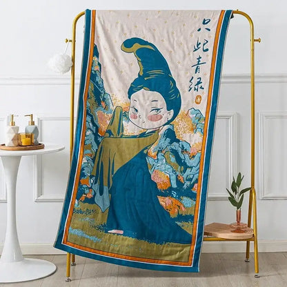 Embroidered cream fruit cotton gauze bath towels bathroom decor