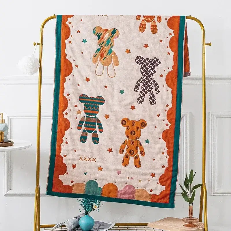 Embroidered cream fruit cotton gauze bath towels bathroom decor