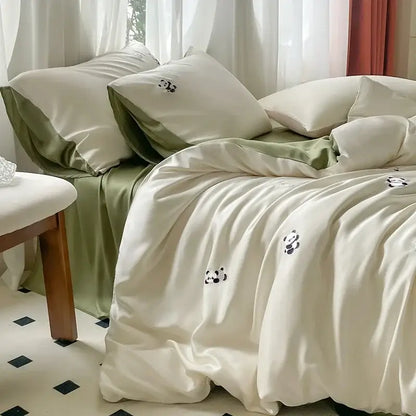 Embroidered cream satin ice silk bedding sets for bedroom sleep