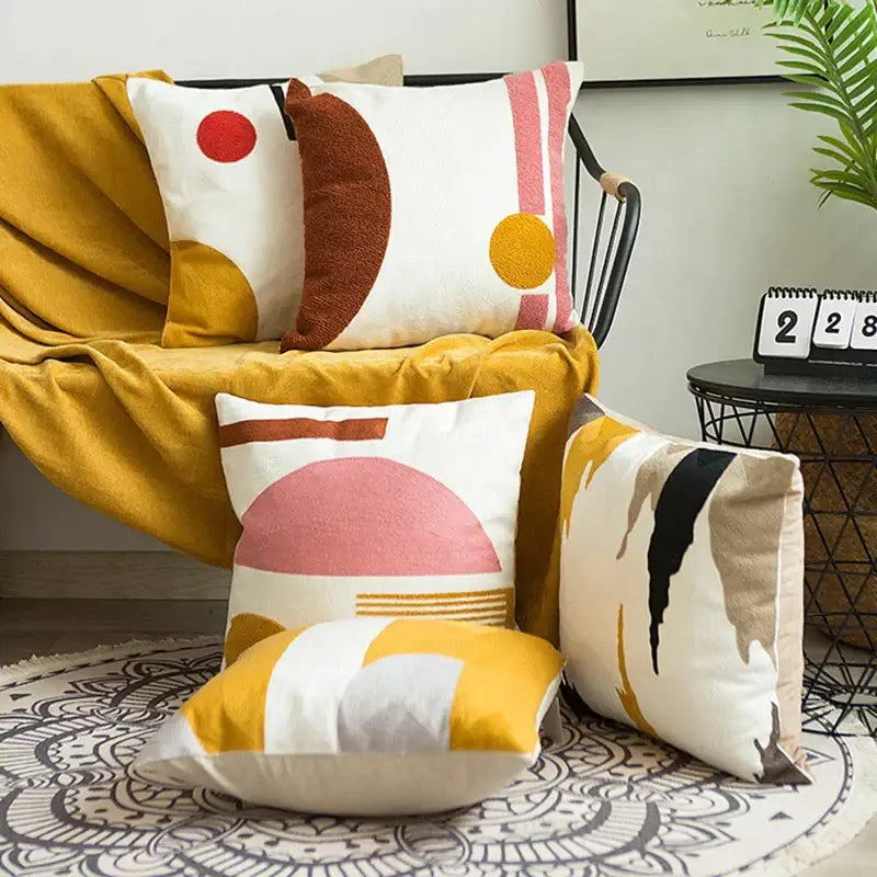 Embroidered cushion cover set of 4 colors living room decor