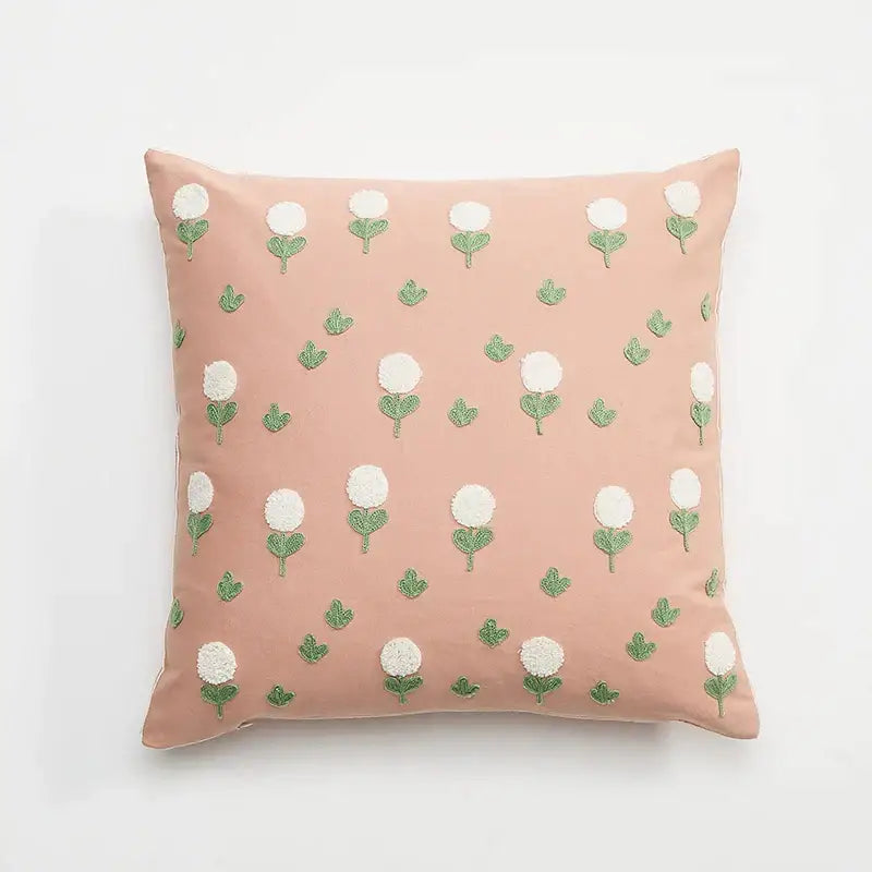 Embroidered daisy dandelion cushion cover white living room decor