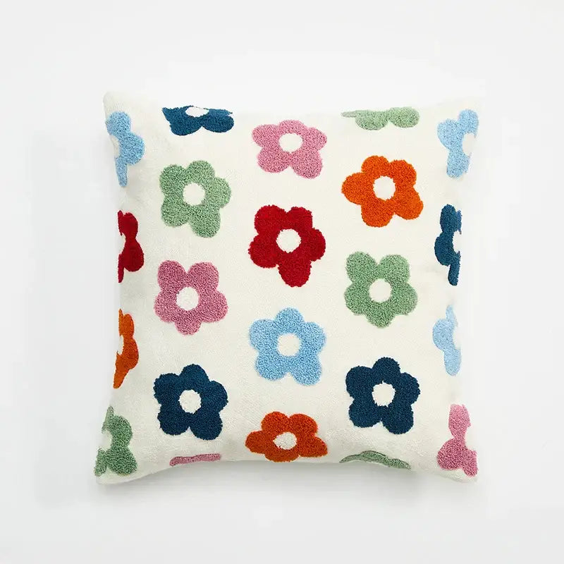 Embroidered daisy dandelion cushion cover white living room decor