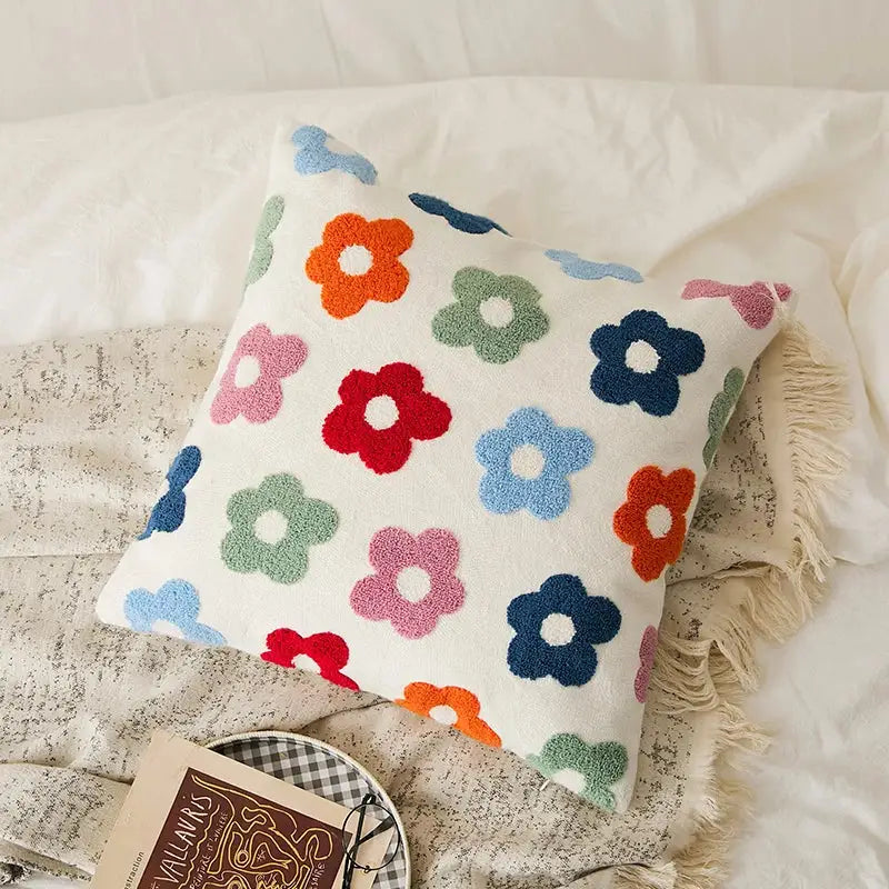 Embroidered daisy dandelion cushion cover white living room decor