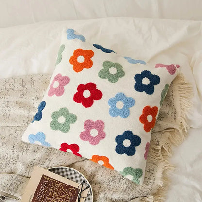 Embroidered daisy dandelion cushion cover white living room decor