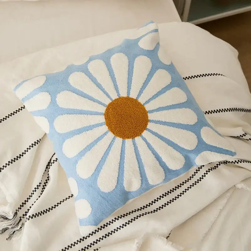 Embroidered daisy dandelion cushion cover white living room decor