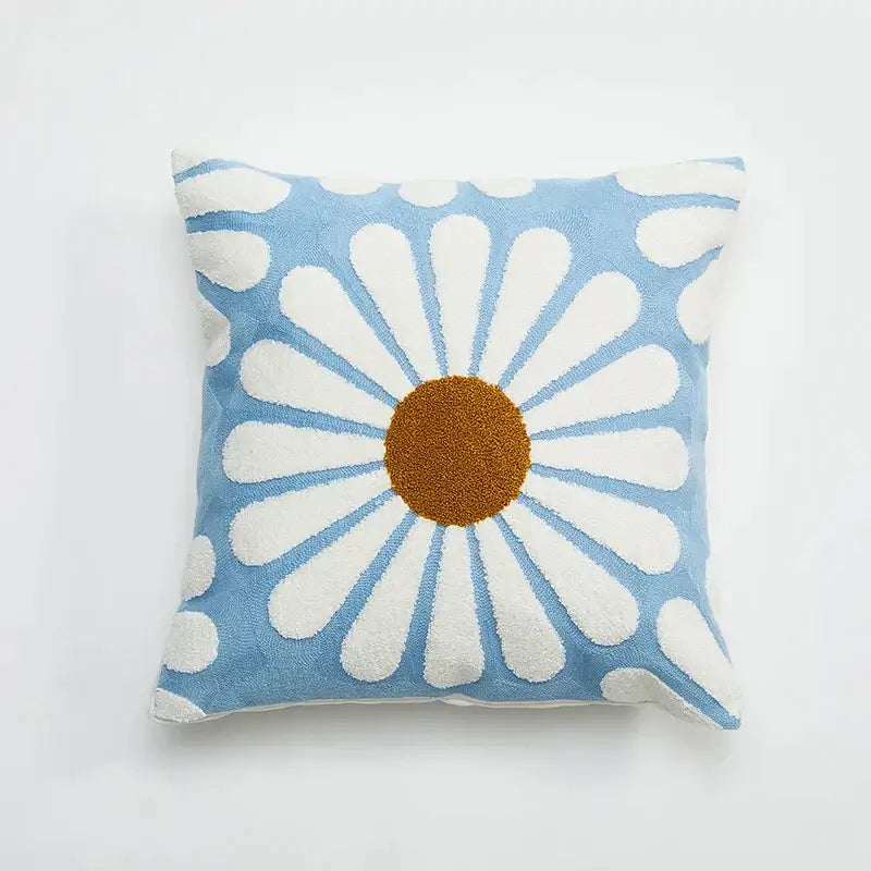 Embroidered daisy dandelion cushion cover white living room decor