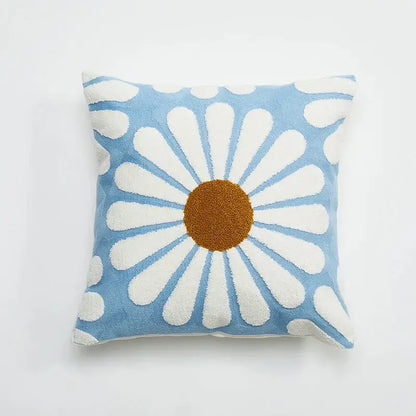 Embroidered daisy dandelion cushion cover white living room decor