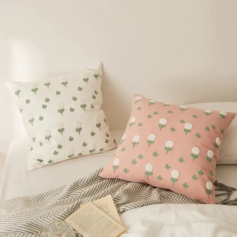Embroidered daisy dandelion cushion cover white living room decor