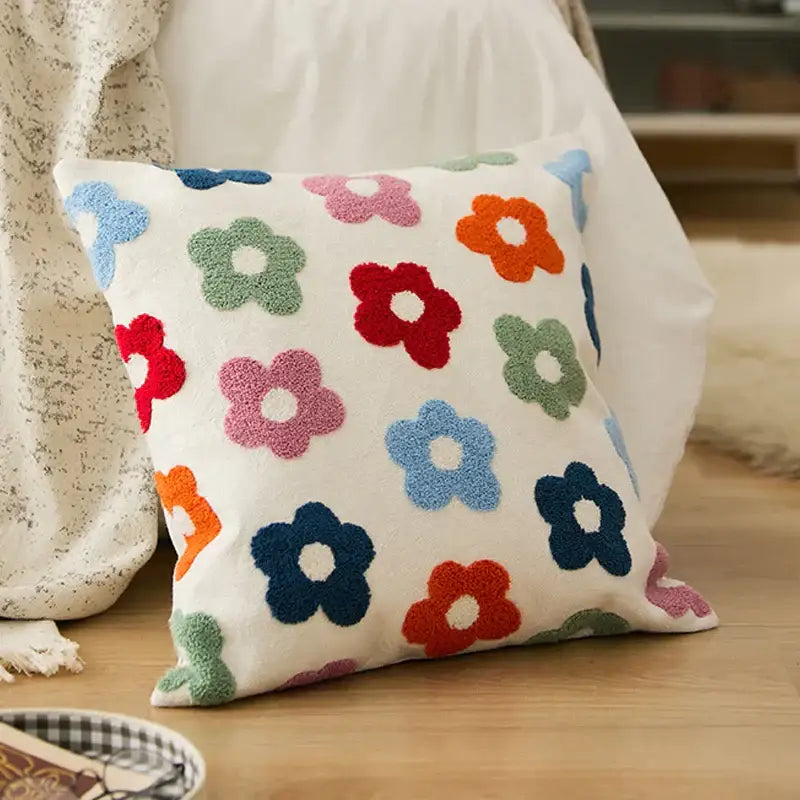 Embroidered daisy dandelion cushion cover white living room decor