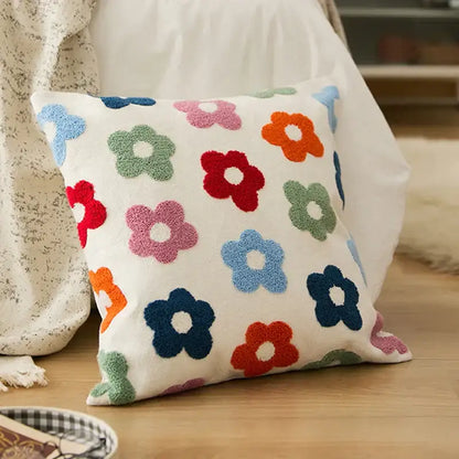 Embroidered daisy dandelion cushion cover white living room decor