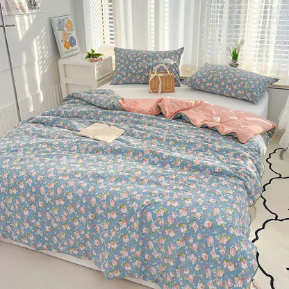 Embroidered double gauze rabbit print quilt bedroom comforter