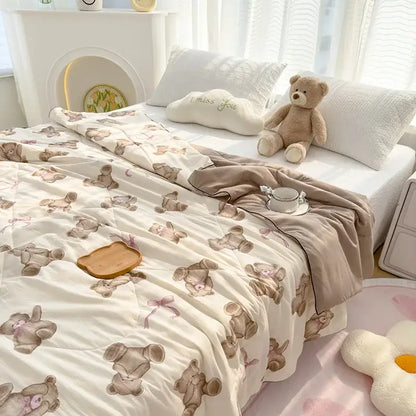 Embroidered double gauze rabbit print quilt bedroom comforter