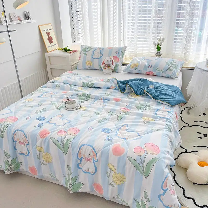 Embroidered double gauze rabbit print quilt bedroom comforter