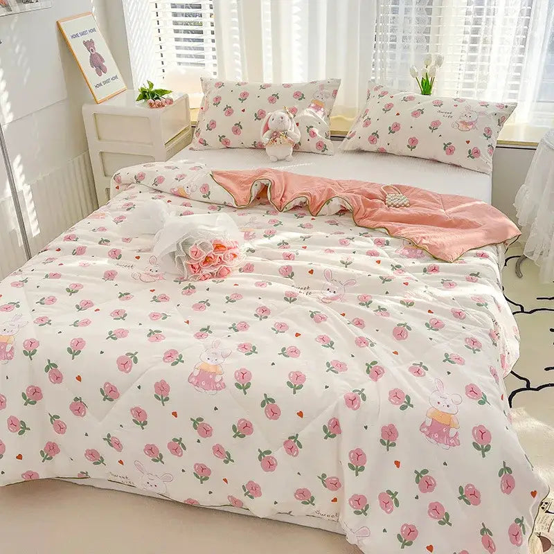 Embroidered double gauze rabbit print quilt bedroom comforter