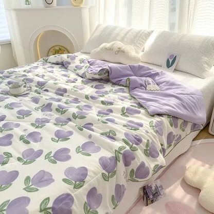 Embroidered double gauze rabbit print quilt bedroom comforter