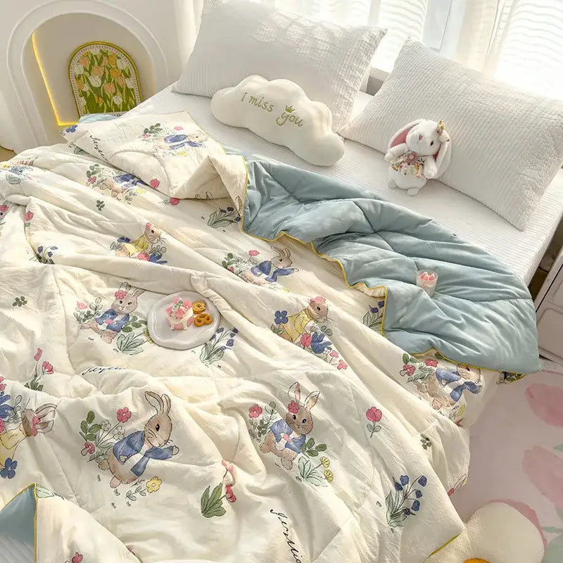Embroidered double gauze rabbit print quilt bedroom comforter
