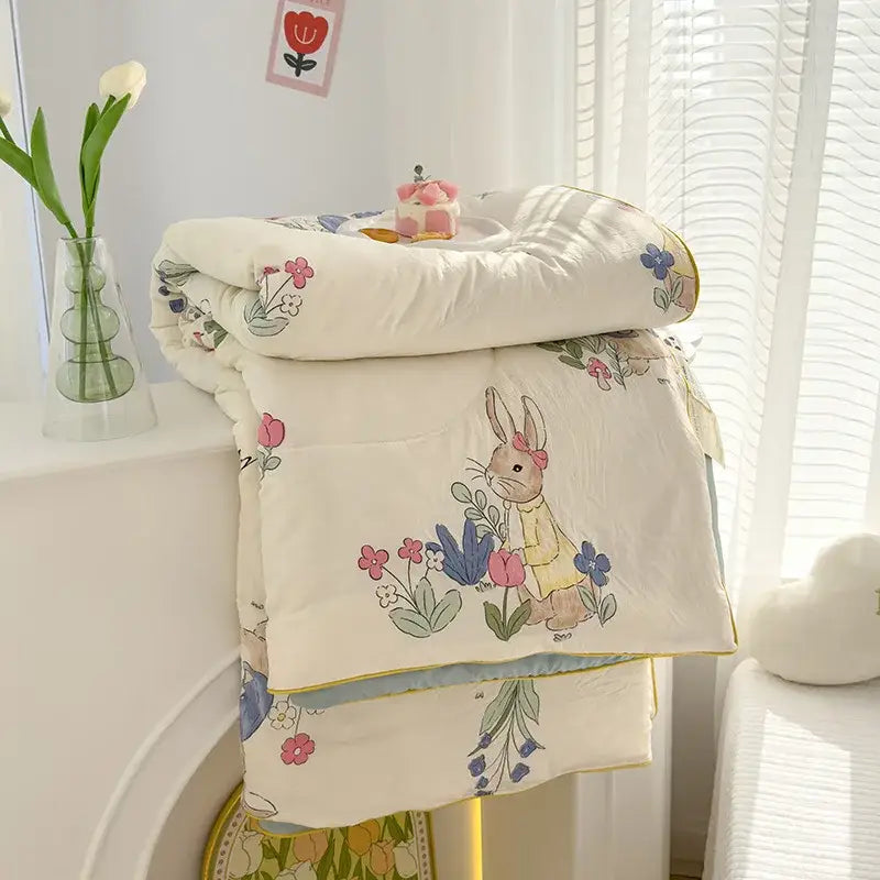 Embroidered double gauze rabbit print quilt bedroom comforter