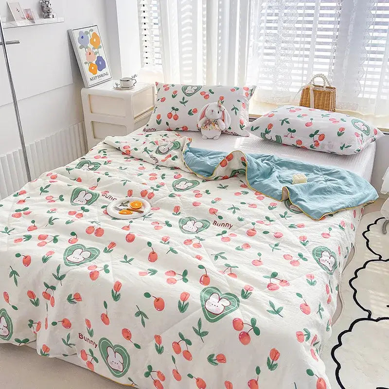 Embroidered double gauze rabbit print quilt bedroom comforter