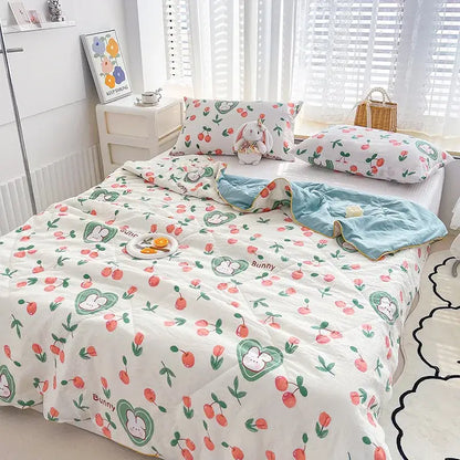 Embroidered double gauze rabbit print quilt bedroom comforter