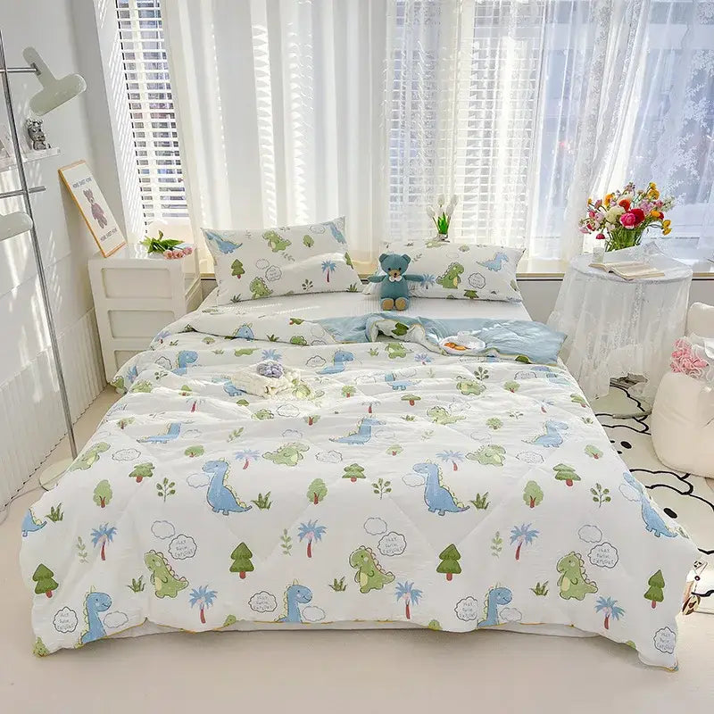Embroidered double gauze rabbit print quilt bedroom comforter