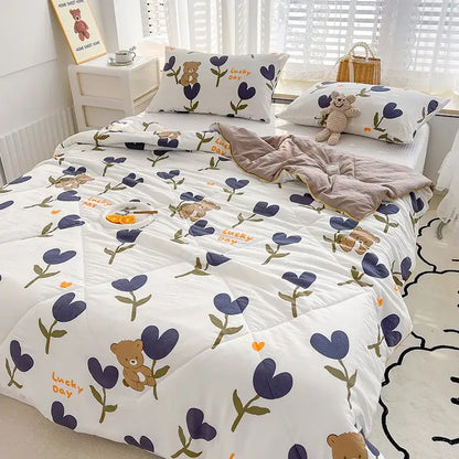 Embroidered double gauze rabbit print quilt bedroom comforter