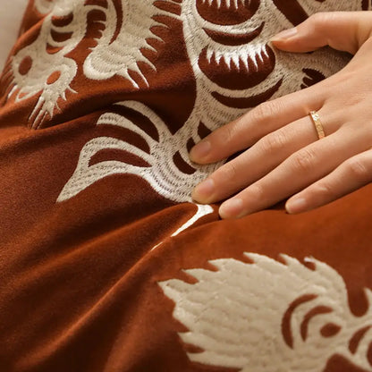 Embroidered dragon year pillowcase rust & white living room decor