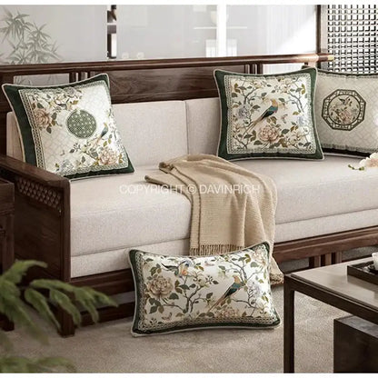 Embroidered dream floral birds dark green velvet cushion covers living room