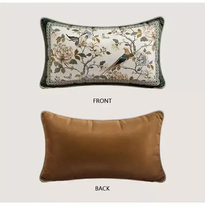 Embroidered dream floral birds dark green velvet cushion covers living room
