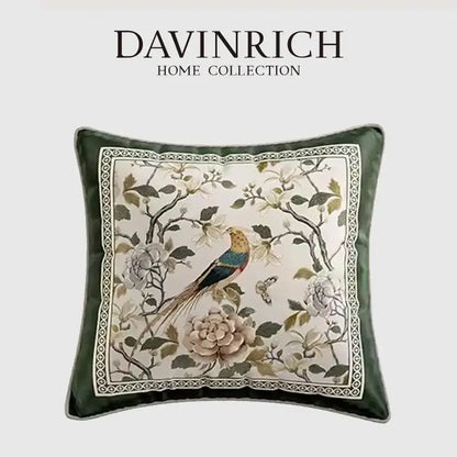 Embroidered dream floral birds dark green velvet cushion covers living room