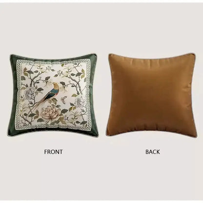 Embroidered dream floral birds dark green velvet cushion covers living room