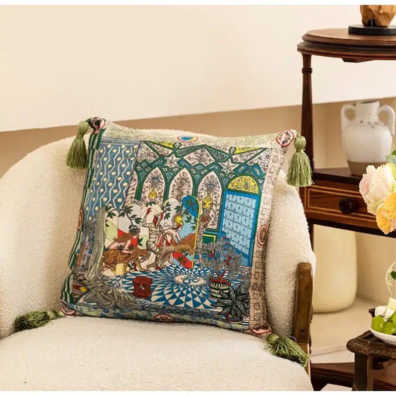 Embroidered elephant jungle paradise throw pillow – living room decor