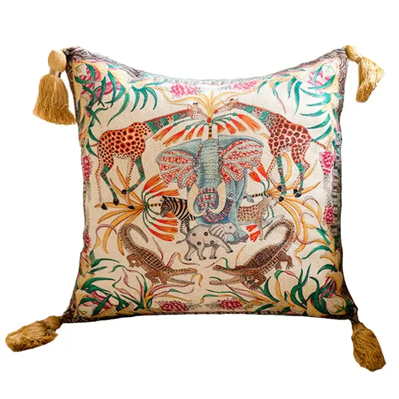 Embroidered elephant jungle paradise throw pillow – living room decor