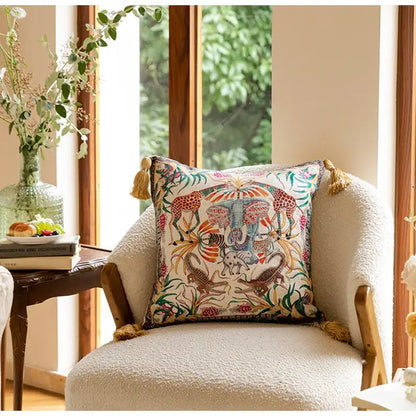 Embroidered elephant jungle paradise throw pillow – living room decor