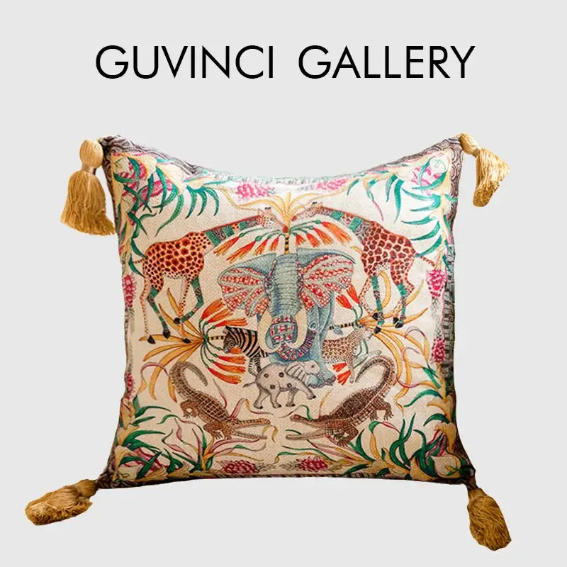 Embroidered elephant jungle paradise throw pillow – living room decor