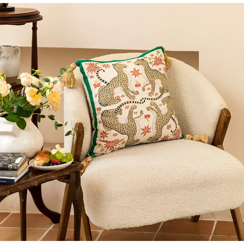Embroidered elephant jungle paradise throw pillow – living room decor